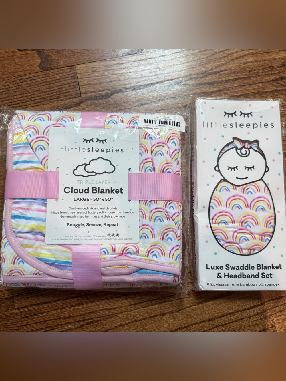 Little Sleepies Pink Rainbow Cloud Blanket & Luxe Swaddle Blanket & Headband Set